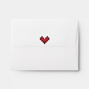 Gamer White RSVP Envelope with Retro Pixel Heart