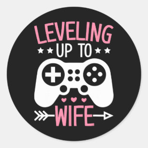 Gamer Wife Mom Leveling Up To Wife Gaming Bride An Classic Round Sticker