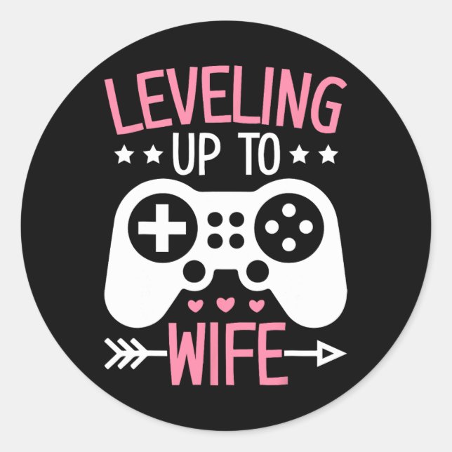 Gamer Wife Mum Levelling Up To Wife Gaming Bride A Classic Round Sticker (Front)