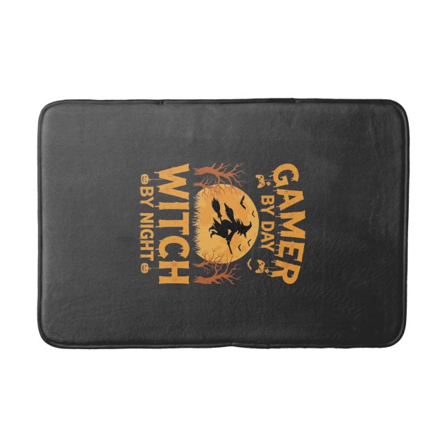 Gamer Witch Halloween Gaming Design Bath Mat (Front)
