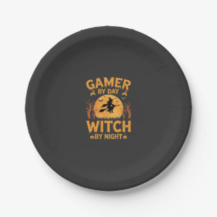 Gamer Witch Halloween Gaming Design Paper Plate