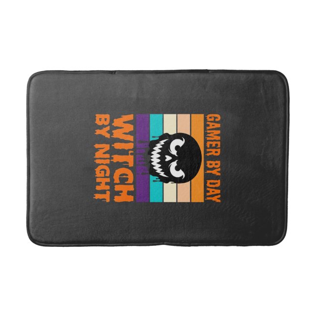 Gamer Witch Halloween Retro Skull Bath Mat (Front)