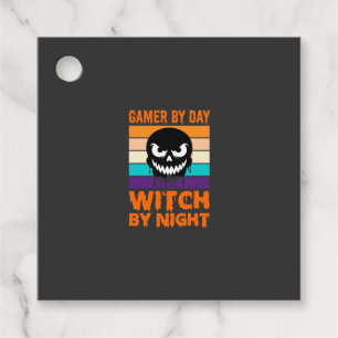 Gamer Witch Halloween Retro Skull Favour Tags