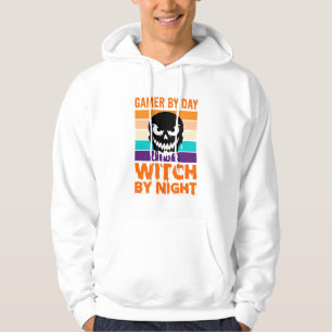 Gamer Witch Halloween Retro Skull Hoodie