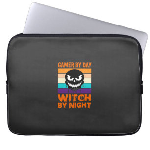 Gamer Witch Halloween Retro Skull Laptop Sleeve