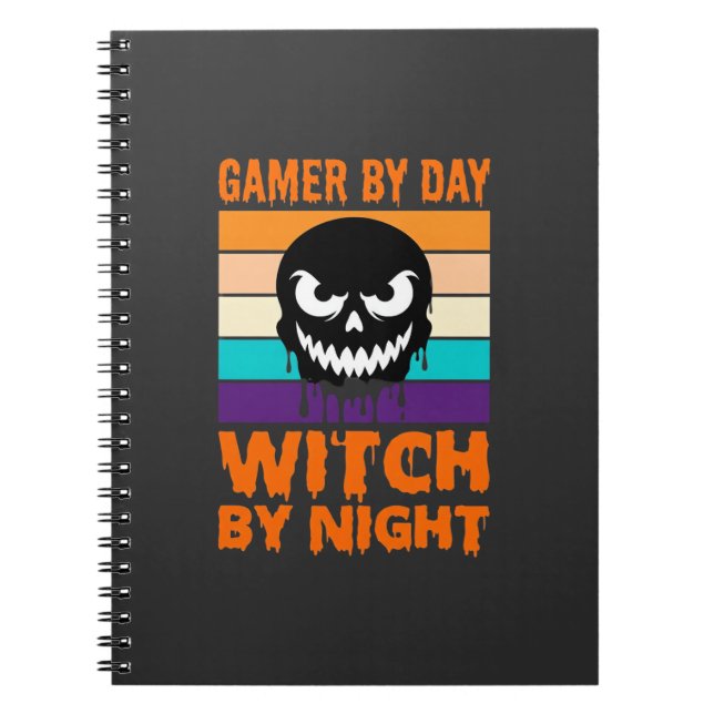 Gamer Witch Halloween Retro Skull Notebook (Front)
