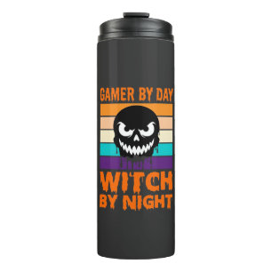 Gamer Witch Halloween Retro Skull Thermal Tumbler