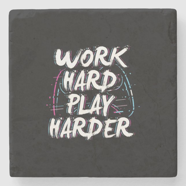 Gamer Word Hard Play Harder Stone Coaster (Front)
