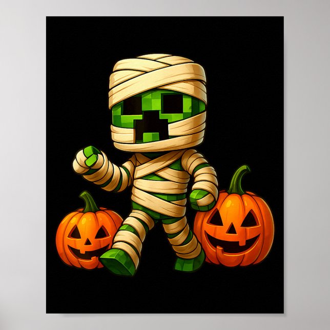 Gamer Xel Pumpkin Mummy Men Kids Boy Halloween Fun Poster (Front)