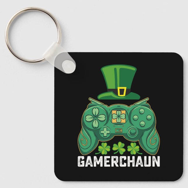 Gamerchaun Gamer Gaming Games St Patrick's Day Key Ring (Front)