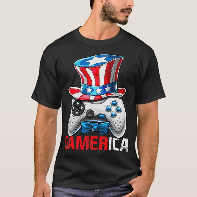 Gamerica 4th of July Video Game American Flag Uncl T-Shirt (Front)