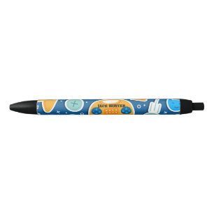 Gamers Blue Video Game Pattern Personalized Black Ink Pen
