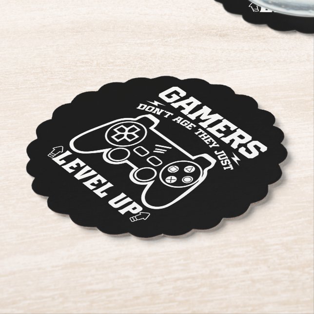 Gamers Don't Age They just Level Up Birthday Gamer Paper Coaster (Angled)