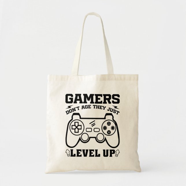 Gamers Don't Age They just Level Up Birthday Gamer Tote Bag (Front)