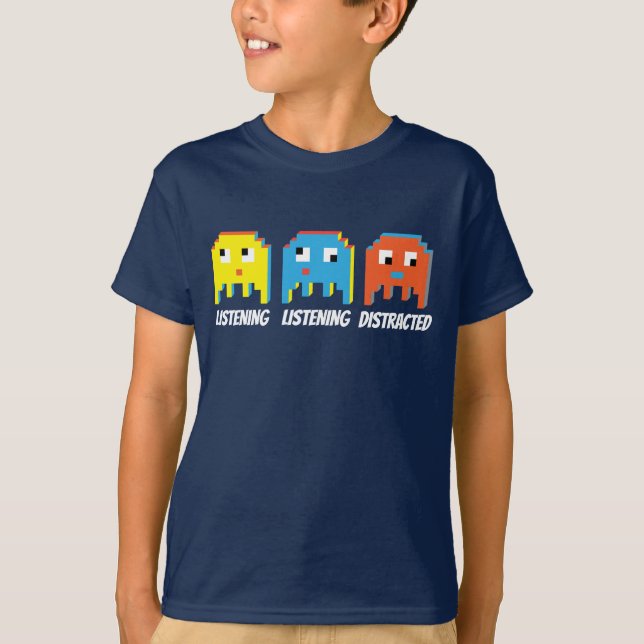 Gamers listening listening distracted kids t-shirt (Front)
