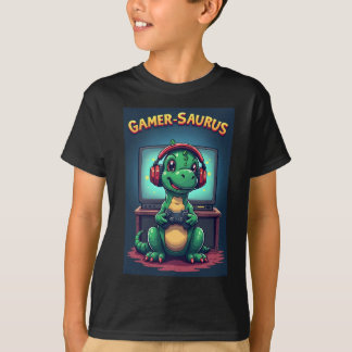 GamerSaurus, Cute Cartoon Dinosaur Gaming Design T-Shirt