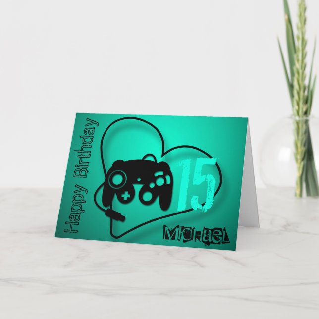 Games heart 15th Birthday personalised Greeting C Card (Front)
