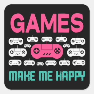 Games make me happy square sticker