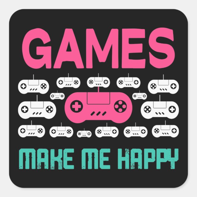 Games make me happy square sticker (Front)