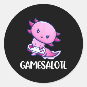 Gamesalotl Axolotl Cute Playing Video Game  Classic Round Sticker