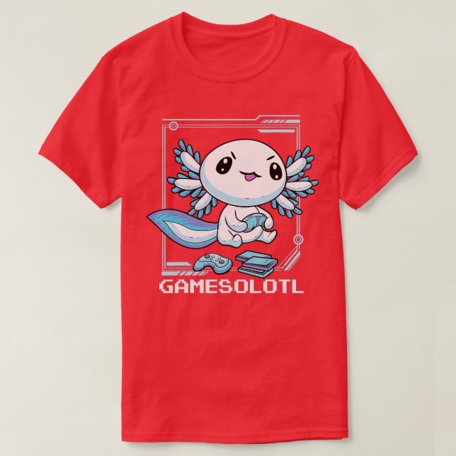 Gamesolotl  Axolotl Fish Playing Video Games Lizar T-Shirt (Design Front)