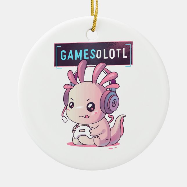 Gamesolotl - Axolotl Gamer Ceramic Ornament (Front)