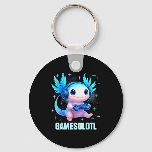 Gamesolotl Axolotl Video Gamer Kawaii Anime Boys T Key Ring (Front)