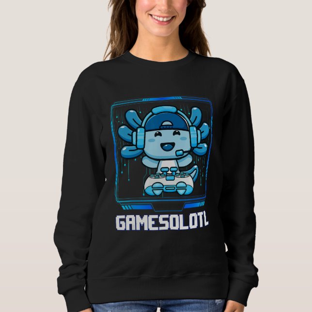 Gamesolotl Gamer Axolotl Playing Video Games  Boys Sweatshirt (Front)