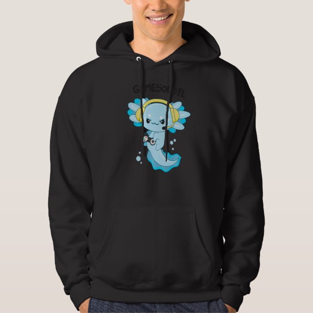 Gamesolotl Gamer Axolotl Playing Video Games Gamin Hoodie (Front)