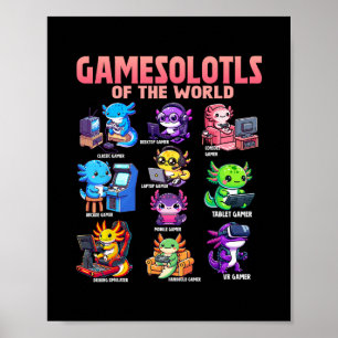 Gamesolotls Of The World Diverse Gamer Axolotl Ani Poster