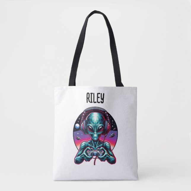 Gaming Alien Extraterrestrial Being Personalised Tote Bag (Front)