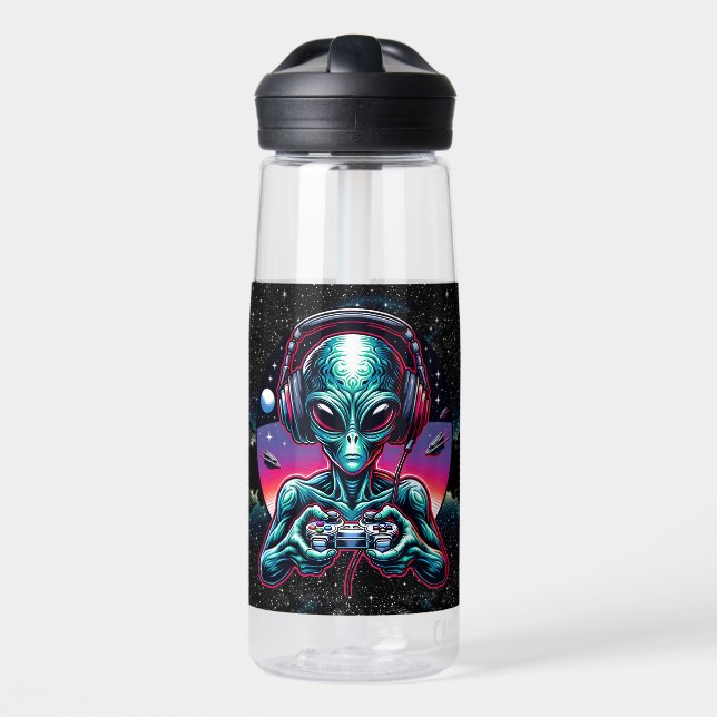 Gaming Alien Extraterrestrial Being Personalised Water Bottle (Front)