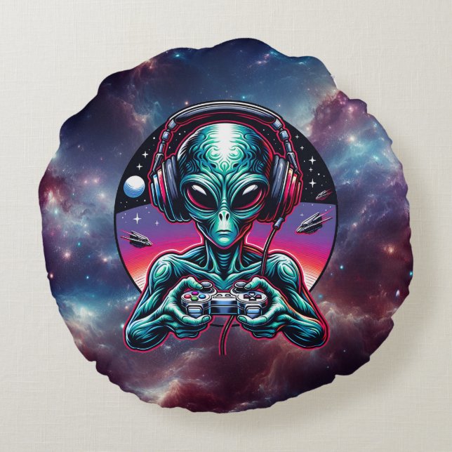 Gaming Alien Extraterrestrial Being Round Cushion (Back)