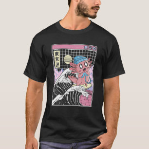 Gaming Axolotl Surfing Kanagawa Wave Kawaii Gamer T-Shirt