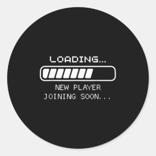 Gaming Baby Announcement, Loading New Player Joini Classic Round Sticker