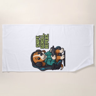 Gaming Beagle Cartoon Hoodie Gamer Dog Design Beach Towel