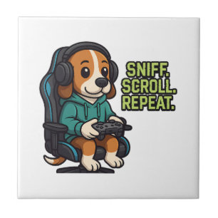 Gaming Beagle Cartoon Hoodie Gamer Dog Design Ceramic Tile