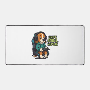 Gaming Beagle Cartoon Hoodie Gamer Dog Design Desk Mat