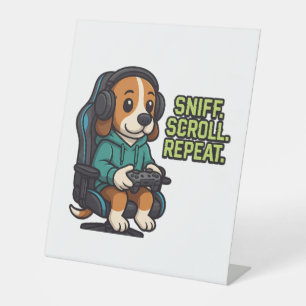 Gaming Beagle Cartoon Hoodie Gamer Dog Design Pedestal Sign