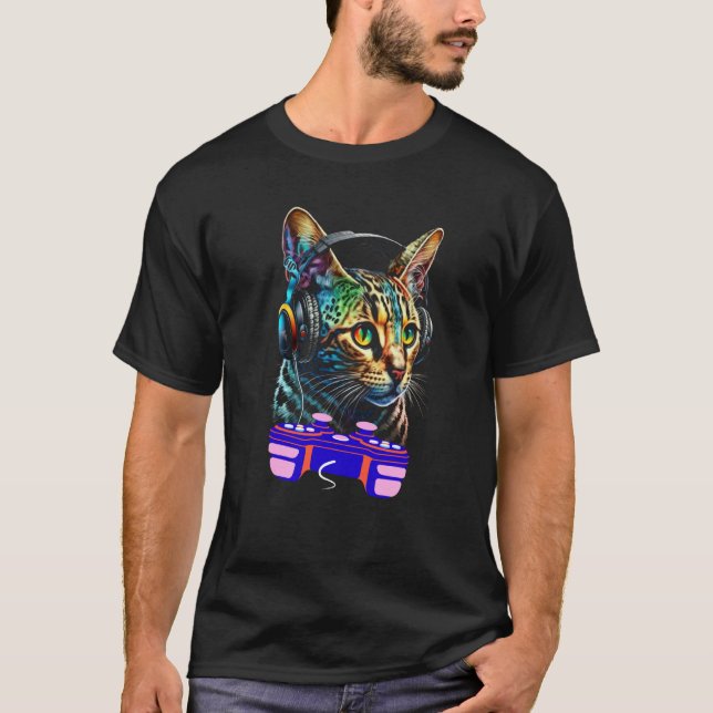 Gaming Bengal Cat Player Animal Video Gamer Men Ki T-Shirt (Front)