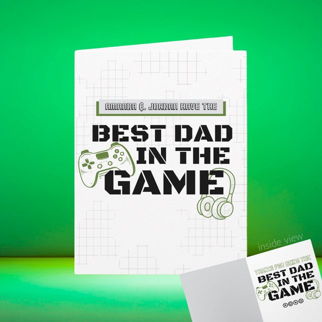 Gaming Best Dad in the Game Personalised Folding Card (Best Dad in the Game Black, White, Grey Video Game Folding Greeting Card for Birthday / Father's Day)