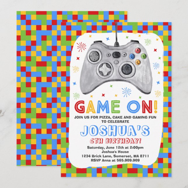 Gaming Birthday Invitation Video Game Birthday (Front/Back)