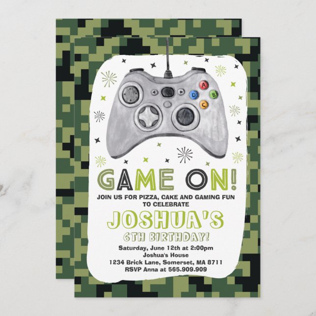 Gaming Birthday Invitation Video Game Birthday (Front/Back)
