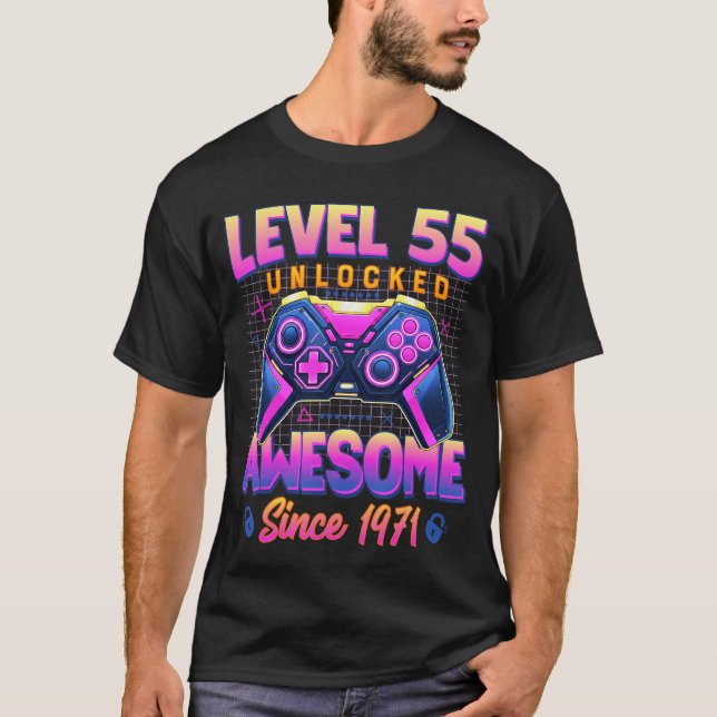 Gaming Birthday Level 55 Unlocked Born 1971 for Wo T-Shirt (Front)