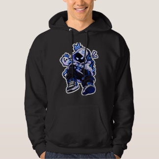 Gaming Block Character Hoodie, Cool Neon Blue Game Hoodie