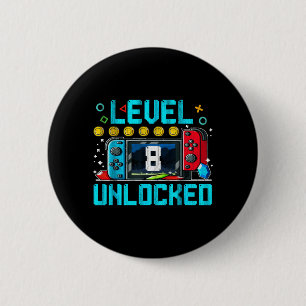 Gaming Boy Level 8 Unlocked 8th Birthday Video 6 Cm Round Badge