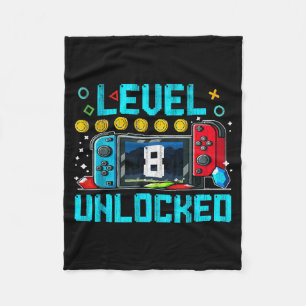 Gaming Boy Level 8 Unlocked 8th Birthday Video Fleece Blanket