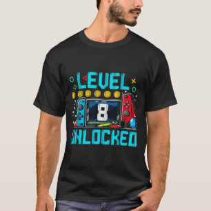 Gaming Boy Level 8 Unlocked 8th Birthday Video T-Shirt