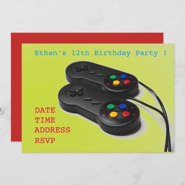 Gaming boys gamer birthday party invitation (Front/Back)