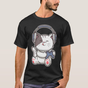 Gaming Cat with Headphones Gamer Videogame T-Shirt